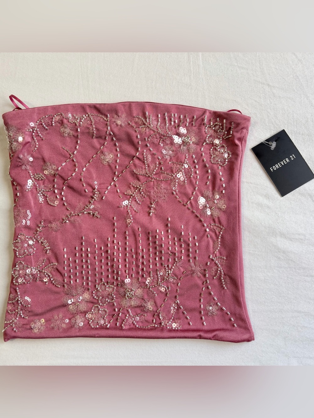 Forever 21 Rose Pink Sequin Floral Tube Top